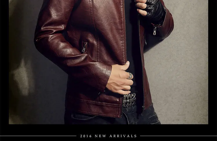 Стиль Байкерская кожаная куртка пальто корейский стиль плюс бархат стоячий воротник мужское кожаное пальто модное мужское повседневное из искусственной кожи