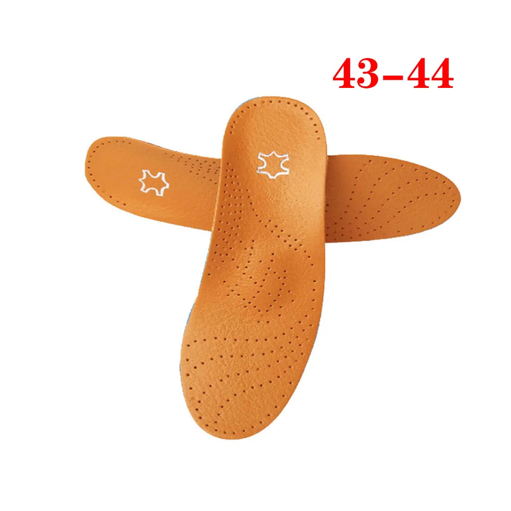 43-44 1 Pair Unisex Orthotic Flatfoot Shoe Insoles Leather High Arch Support Orthopedic Pad for Correction OX Leg Health foot Care - Цвет: 43-44