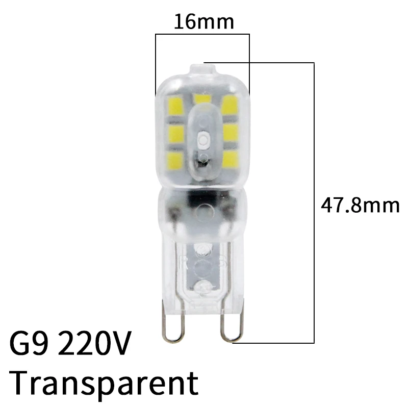 Светодиодная лампа G4 G9 DC 12 V/AC 220V 2W SMD 2835 прозрачная/молочно-белая люстра-прожектор Светодиодная лампа сменная галогеновой лампы - Испускаемый цвет: G9 220V Transparent