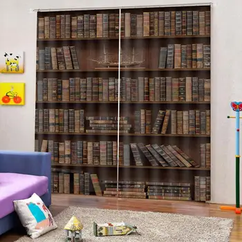 

Customized size Luxury Blackout 3D Window Curtains bookshelf European Curtains Photo Painted 3D Curtain Living room
