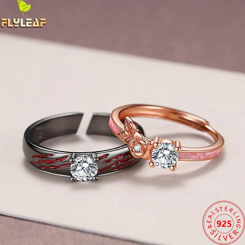 

925 Sterling Silver Beast Rose Flower Couple Rings For Women Men Romantic Valentine's Day Birthday Gift Fine Jewelry
