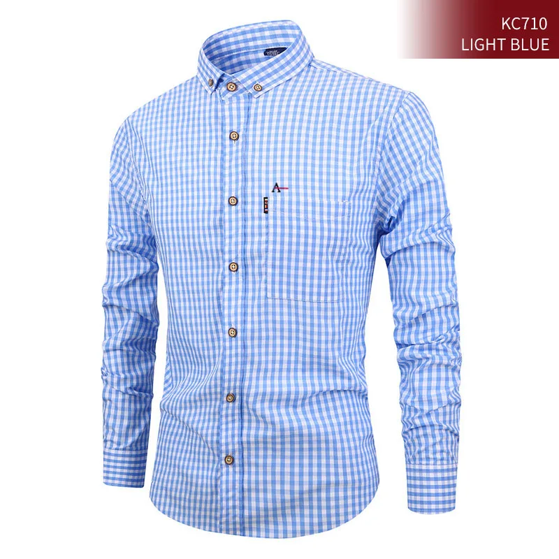 Мужская рубашка в ломаную клетку, aramy A, осень, весна, мужская повседневная хлопковая рубашка с длинным рукавом, camisa social mascu - Цвет: KC710-qianlange(3)