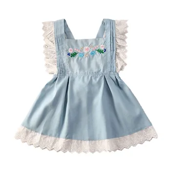 

2020 Summer Kids Girls Dress Ruffles Lace Flower Print A-Line Mini Dress Children Girls Dresses