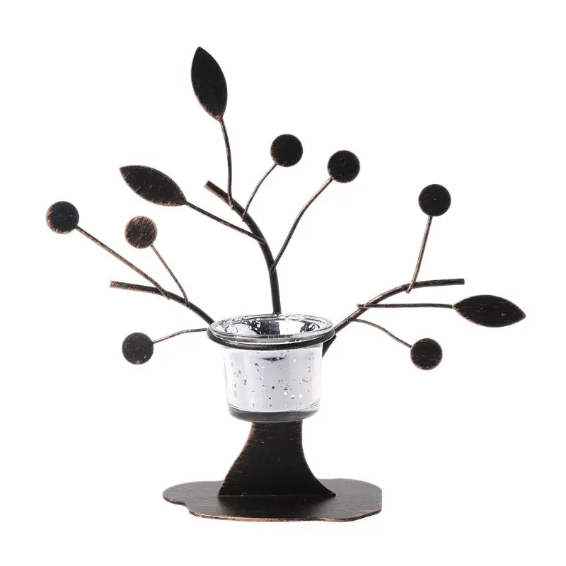 

Wrought Iron Tree Leaf Candle Holders Metal Candlestick Table Centerpiece Decor
