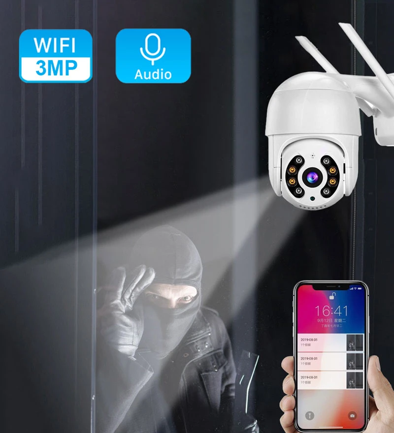 

3MP PTZ Wifi IP Camera Outdoor 4X Digital Zoom AI Human Detect Wireless Camera H.265+ P2P ONVIF Audio Security CCTV Camera