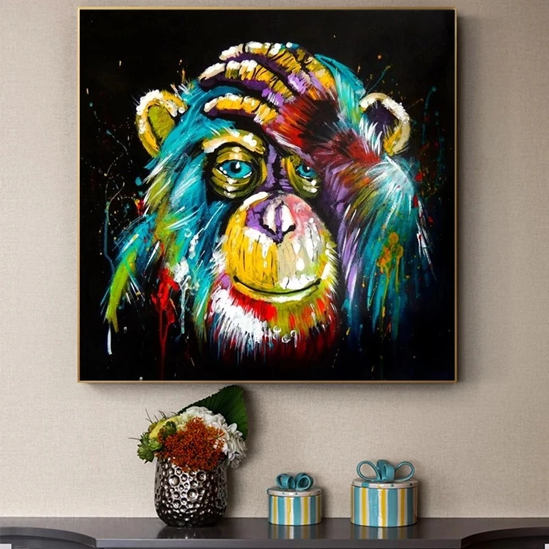 

Abstract Animals Watercolor Thinking Monkey Wall Art Posters and Prints Pop Art Canvas Paintings Wall Art Pictures Bedroom Decor