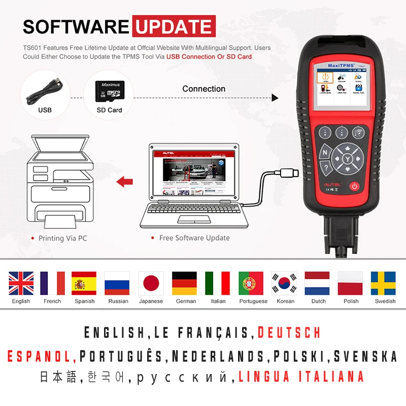 AUTEL TS601 OBD2 считыватель кодов Сканер OBDII автомобильный диагностический инструмент Активированный датчик TPMS программируемый mx-сенсор инструмент для ремонта шин