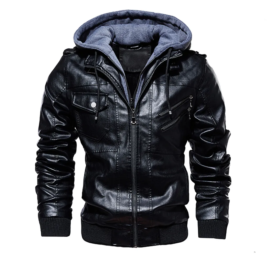 Новое поступление мотоциклетная кожаная куртка Мужские кожаные куртки Jaqueta De Couro Masculina мужские бархатные кожаные пальто - Color: BK