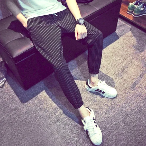 

Harajuku Wind Teenager Capri Pants Men's Harem Pants Summer MEN'S Casual Pants Slim Fit Pants 9 Pants Korean-style Fashion