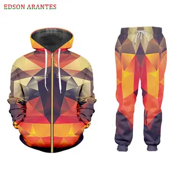 

Custom S-7XL Casual Mens Zipper Hoodie+Jogger Pants 2pcs Sets Colorful diamond Print Unisex Hip Hop 3D Sweatshirt Sportsuit Set