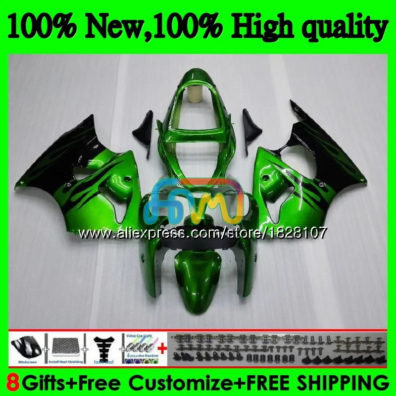 Корпус для KAWASAKI ZX-636 ZX 6R 636 зеленый и пламя 600 CC 6 R ZX636 13BS. 66 600CC ZX-6R ZX600 ZX6R 00 01 02 2000 2001 2002 обтекатель - Цвет: No. 1