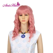 Парики из искусственных волос без шапочки-основы волнистые с чёлкой средней длины розовый парик из искусственных волос для Косплей парики для белых/черных женщин Термостойкое волокно