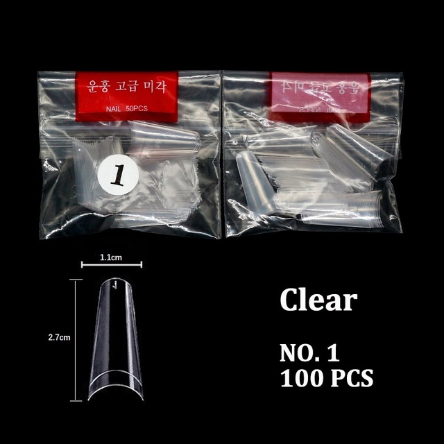 False Nail Art Tips French Half Natural Transparent Coffin Fake Nails Tips Acrylic UV Gel Nail Polish Manicure
