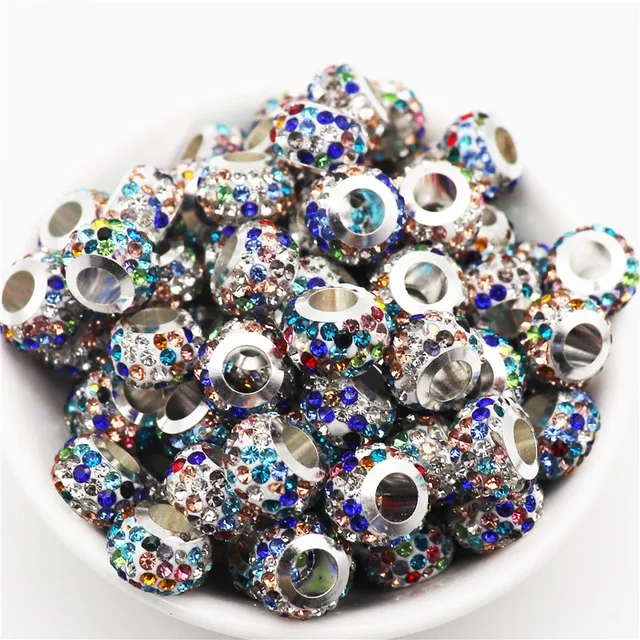 20Pcs New Assorted Color Luxury Rhinestone Large Hole Spacer Fit Pandora Charms Bracelet Hair Beads for Women DIY Jewelry Making New Luxury Color 3