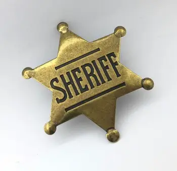 

50pcs/lot Hexagon Star SHERIFF Brooch Pin Vintage Bronze Gunblack Police Sheriff Badge Lapel Sticker Brooches Fashion Jewelry