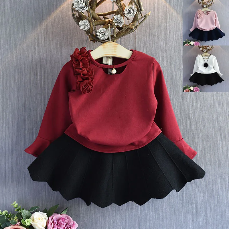 2019-Autumn-New-For-The-Girl-s-Clothes-Suit-Long-sleeved-Shirt-Skirt-2-Piece-Suit (1)