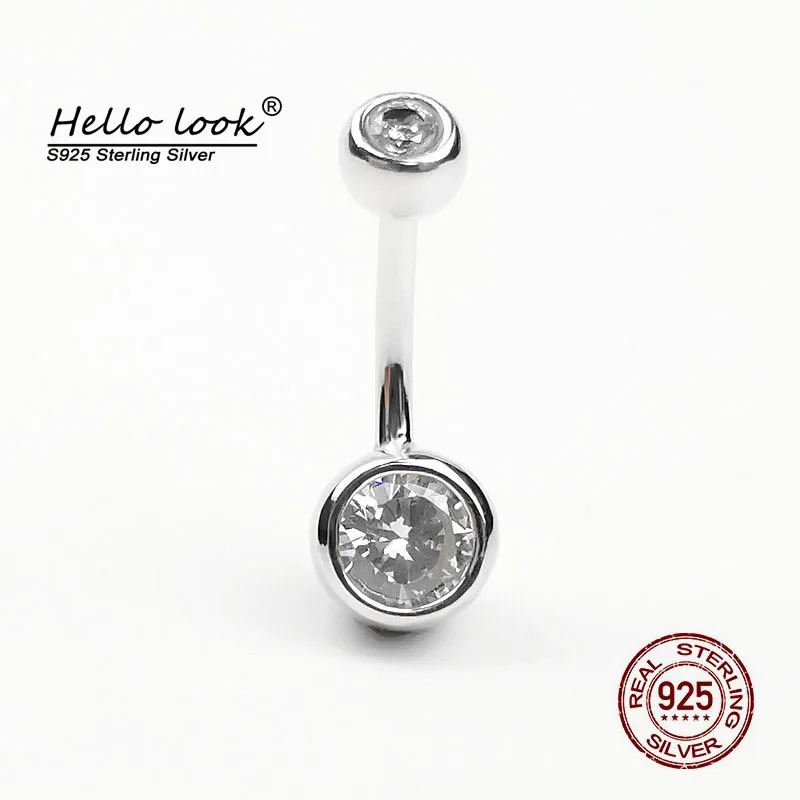 

HelloLook 925 Sterling Silver Navel Piercing Barbell Belly Button Ring Double Zircon Belly Button Ring Body Piercing Jewelry