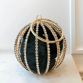 

Hollow Out Diamonds Ball Shaped Evening Bag Women Luxury Designer Korean Handmade Alloy Metallic Clutch Bag Ladies Wristlets Bag