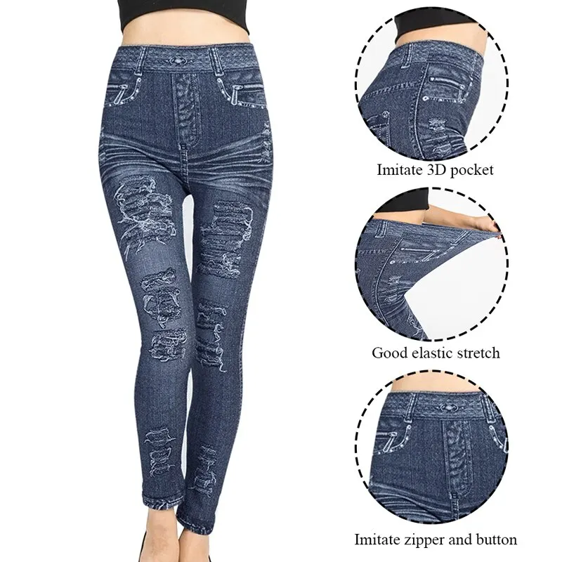 yoga leggings Fashion Women Leggings Floral Print Pencil Pants Leggins 2020 3XL Plus Size Casual High Waist Faux Denim Trousers Bottoms Black leggings for women