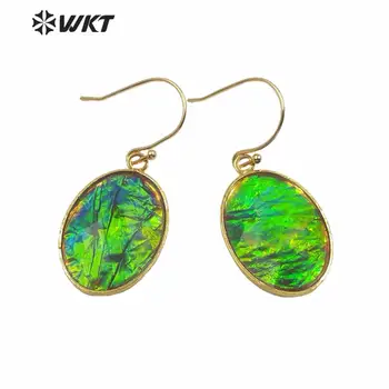 

WT-E629 Surprise high populared rainbow opal earrings gold bezel setting flame opal earrings simple hoop women earrings