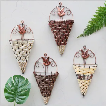 

Natural Wicker Flower Basket Wall Hanging Pot Planter Rattan Vase Vintage Macrame Plants Hanger Art Home Garden Balcony Decor