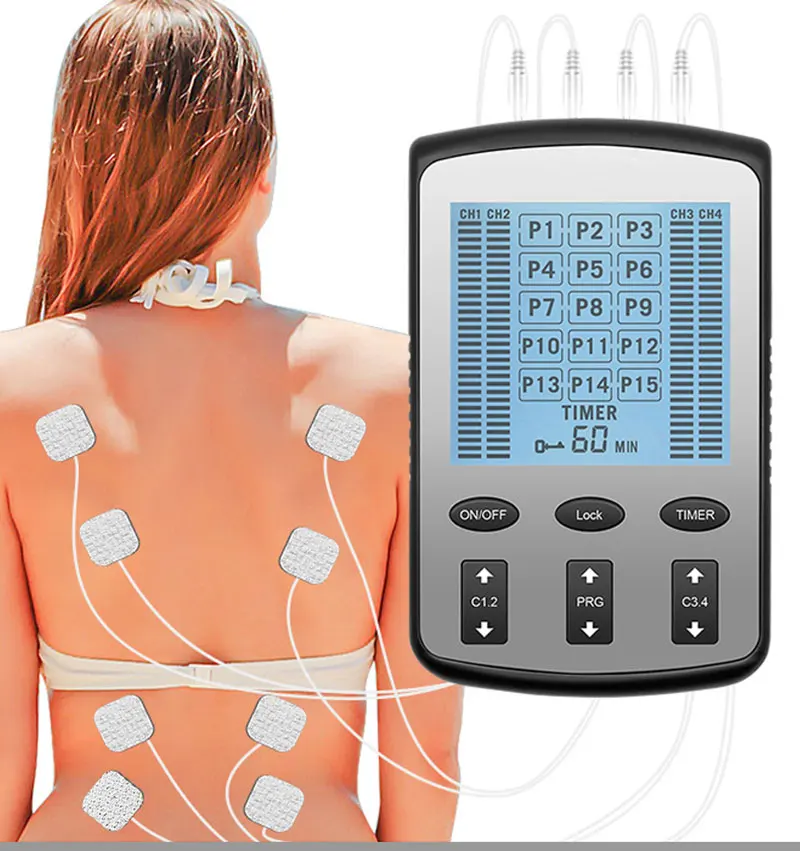 2.6″ LCD Screen TENS EMS Unit Intelligent Physiotherapy Neck Body Massager 4 Output Muscle Pulse Stimulation Machine Pain Relief