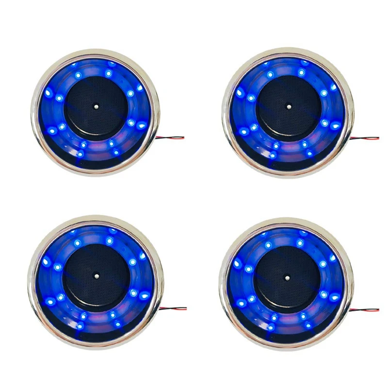 4 Pcs Led Light Drink Holder Blue 8 Led Recessed Stainless Steel Cup Drink Holder Cup Shape for Car Marine Boat