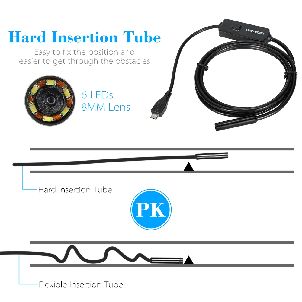 Car diagnostic scanner tool Android OTG USB Wire Endoscope Inspection Borescope 5M 2M 1M HD 6LED 8MM Lens Snake Tube Camera