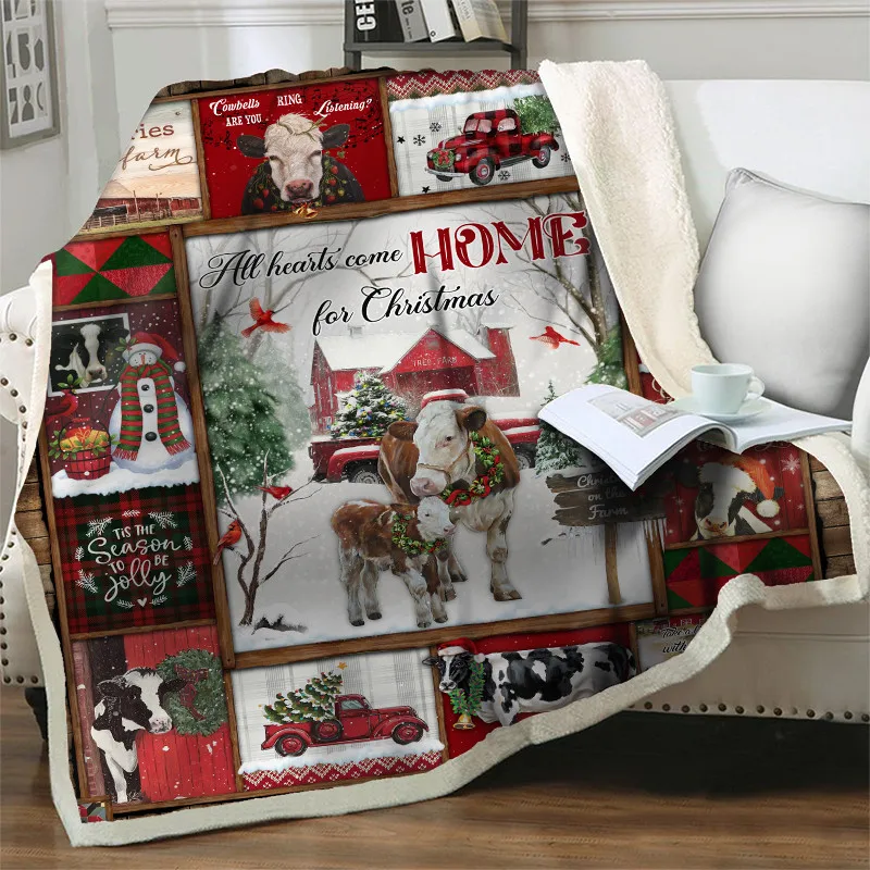 

Merry Christmas Throw Blanket 3D Sherpa Blanket Thick Warm Soft Flannel Office Nap Blanket Sofa Bedding Home Decor New Year Gift