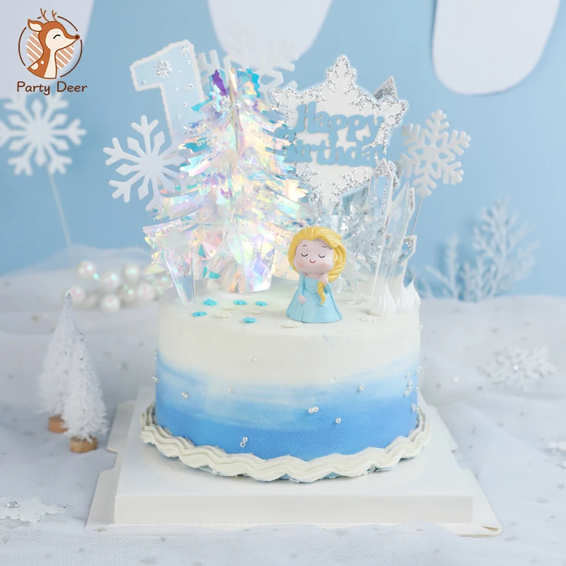 Ice Princess Cupcake Toppers Castle Snowflake Kids Happy Birthday Party Cake Decorating Supplies Baby Shower Wedding Cake Topper