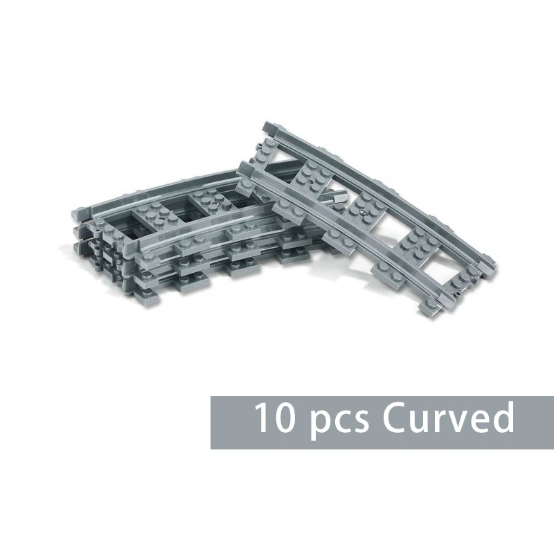 직선 기차 트랙 곡선 액세서리 자동차 블록 빌딩 세트 DIY 10-100 pcs 어린이 장난감 moc 벽돌 도시 스위치 레일 교차