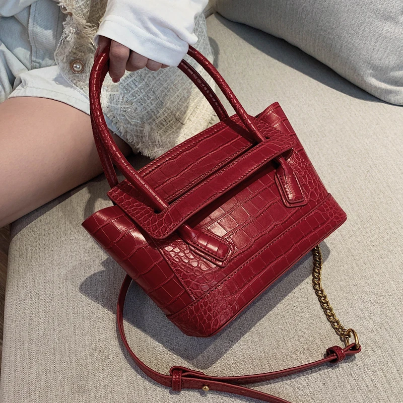 

European Retro Crocodile pattern Tote bag 2019 New High Quality PU Leather Women's Designer Handbag Chain Shoulder Messenger Bag