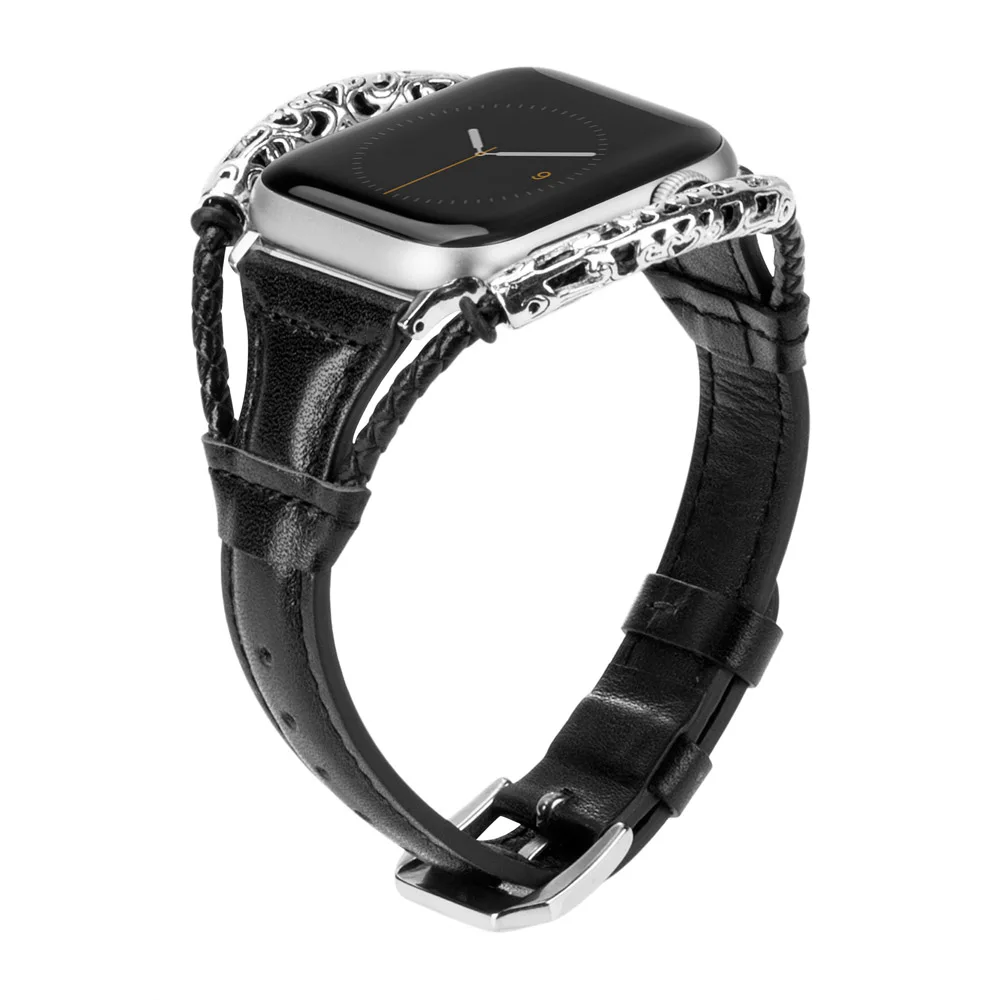 Black Старинный ремешок для Apple Watch Band кожаный 38 мм 44 мм 40 мм 42 мм сменный ремешок из натуральной кожи для iwatch 5/4/3/2/1 - Цвет ремешка: Black