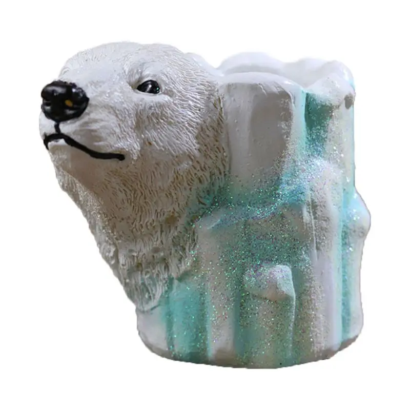Мультяшный полярный медведь форма ручка держатель щетка горшок стол органайзер офисные канцелярские принадлежности 7,8x12,2 см