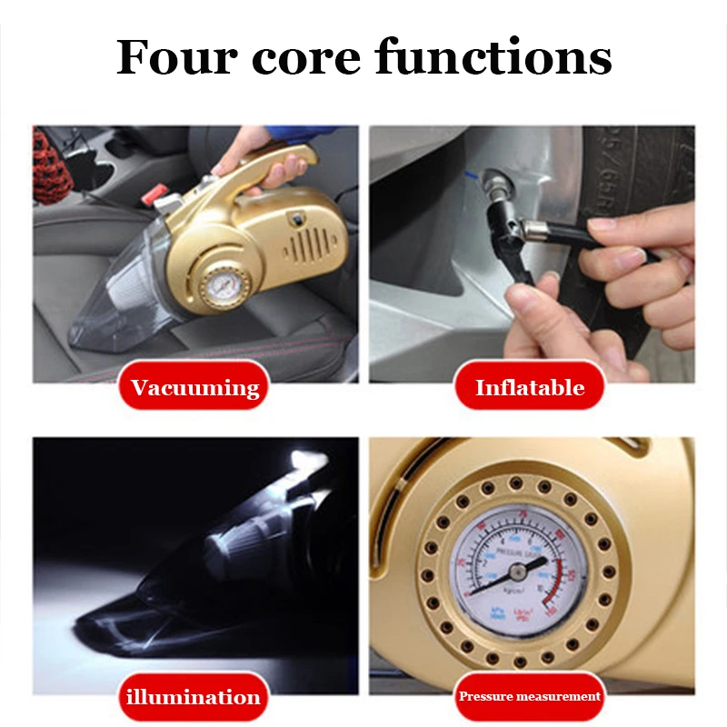 Skup 4 w 1 odkurzacz pompka do opon samochód mocny odkurzacz ręczny 12 V pomiar ciśnienia oświetlenie LED