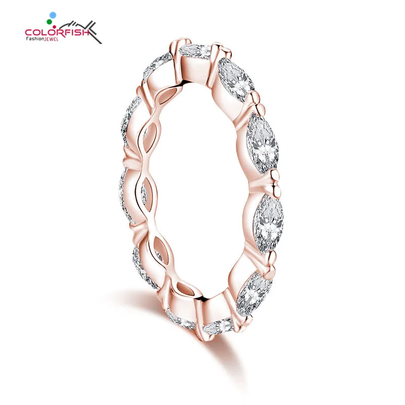 COLORFISH Luxury Rose Gold Plated 2.2 Carat Marquise Cut 2.5x5mm Full Eternity Ring Women 925 Sterling Silver Sona Wedding band | Украшения