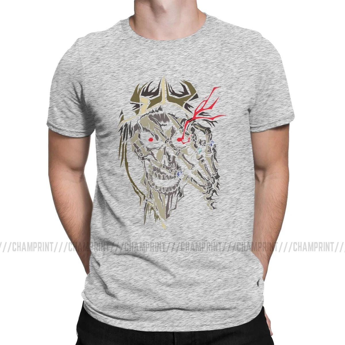 Overlord аниме Ainz Ooal платье футболки для мужчин хипстер хлопок тройники Crewneck футболки с коротким рукавом Оригинальная одежда - Цвет: Серый