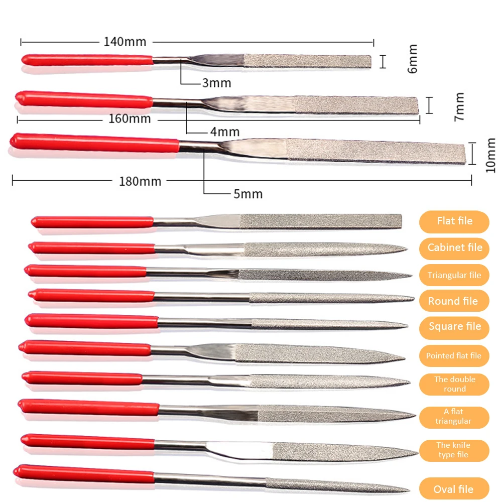 10 шт. набор мини напильников с алмазным покрытием для керамического стекла