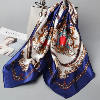 

90*90cm Women Scarves Oversize Handkerchief Luxury Brand Trendy Chinese Satin Silk Square Scarf Shawl Wrap New Neck Scarf