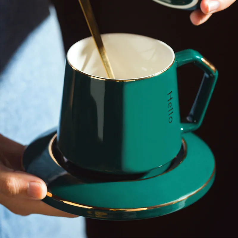 Luxury Creative Coffee Cup Saucer European Household Water Cup Exquisite Office Latte Cup Milk Mug with Lid Spoon Mixing Cup Set