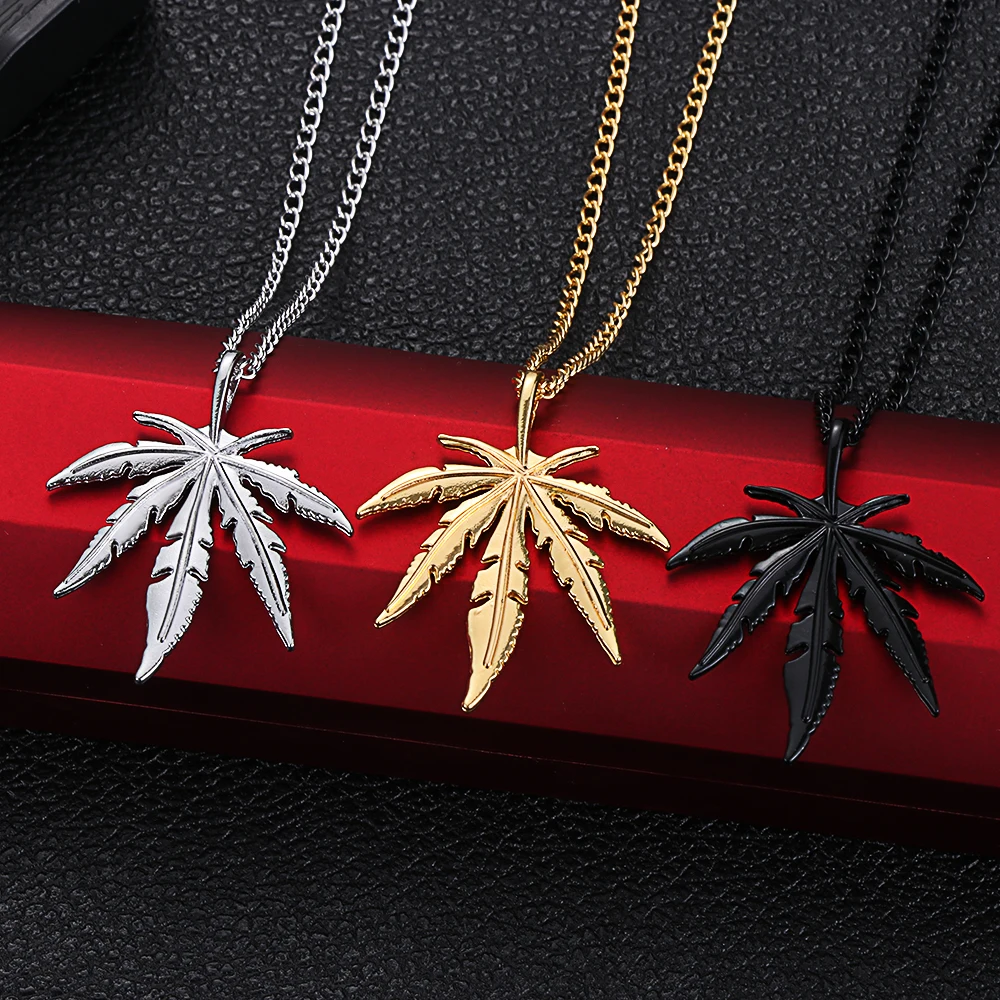 1Pcs Maple Leaf Necklace Hemp Leaf Pendant Charm Chain Necklace for Men Women Fashion