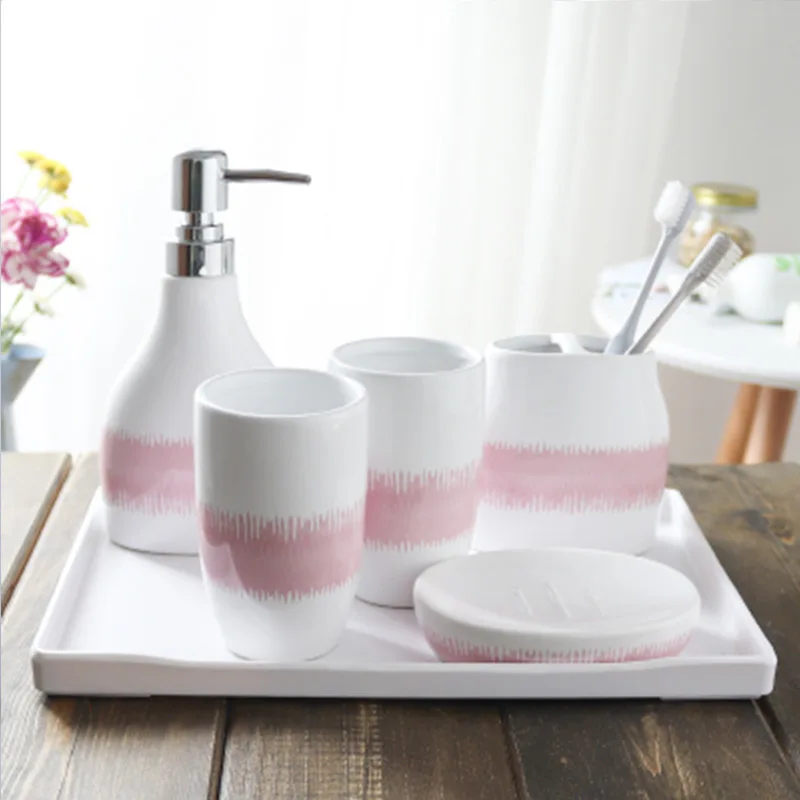 Дизайнерский набор для ванной комнаты дозатор жидкого мыла керамический лосьон для рук с дозатором Фламинго домашний подарок 5 шт. мыльница декор для ванной комнаты - Цвет: G