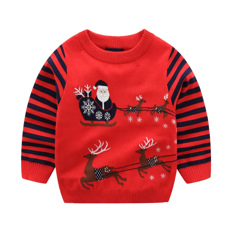 Одежда для сна из хлопка с рождественскими рисунками; Детский свитер; одежда с длинным рукавом Костюмы Детские Топы черные платья-свитера для детей детская одежда на Рождество для детей для маленьких мальчиков - Цвет: Red