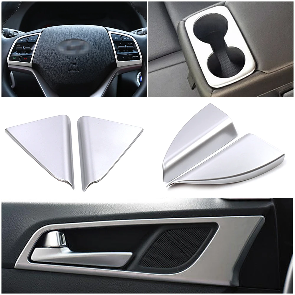 Per Hyundai Tucson 2015-2020 Maniglia Porta Interna Pulsante Interruttore Volante Colonna Finestra Portabicchieri Cornice Cornice Argento