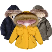 Denim Jacket Girl's Toddler Baby's Winter Children's Padded-Coat Fur Warm Cotton Thickened
