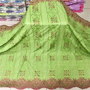 

wholesale latest embroidery African cotton fabrics Swiss voile lace with stones popular Dubai style classic Green