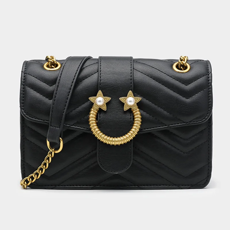 JOOZ fashion Vintage shoulder bag for women fringed rhombic chain bag wandering bag classic crossbody bag - Цвет: Черный