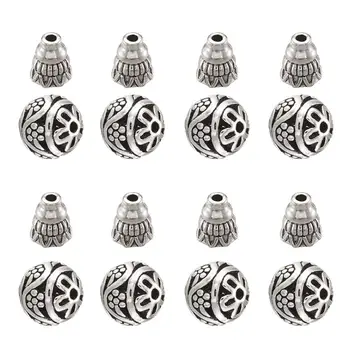 

10 Sets Tibetan Style Alloy Guru Bead Sets T-Drilled Beads 3-Hole Round Beads for jewelry making
