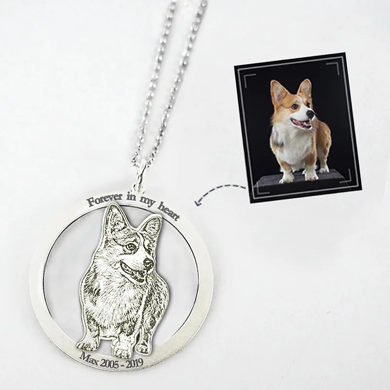 Personalized Photo Engraved Necklace（Hollowed Circle Frame）dog