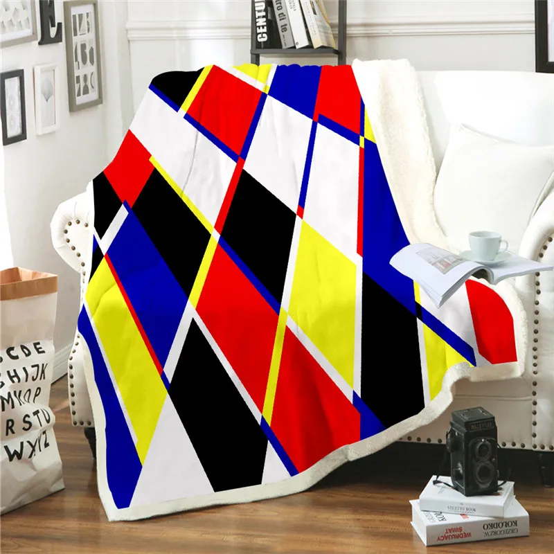 

Geometry Print Sherpa Blankets Plush Colorful Blanket Bedding Bedspread on Bed Sofa Throw Blanket